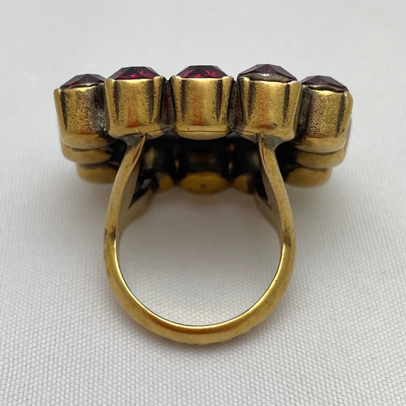 Gucci 605820 Gold Ruby Red Swarovski Crystal GG Marmont Logo Cocktail Ring SZ M - Picture 7 of 12